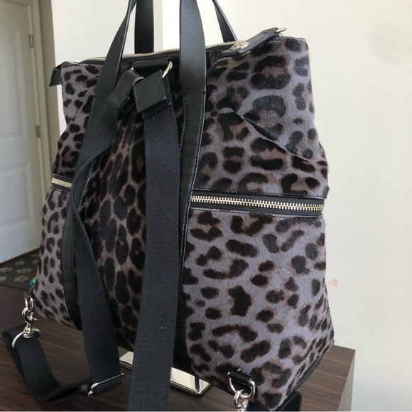 Rare Real Calf Hair Grey/Black Cheetah Print Jetsetter Backpack - Henri Bendel - Picture 10 of 12